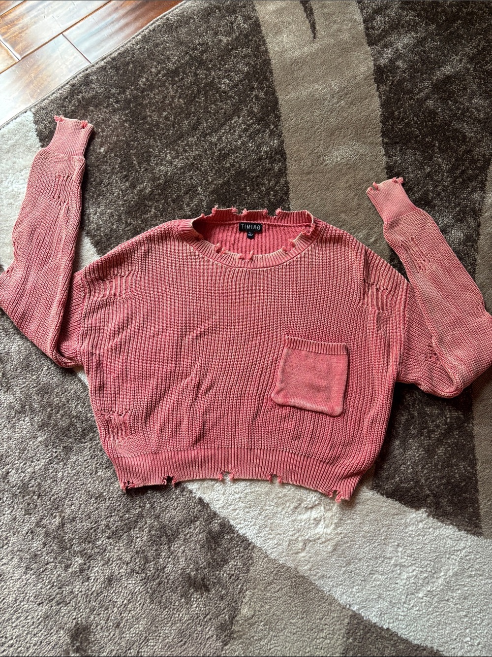 Timing Distressed Crop Sweater in Dusty Pink